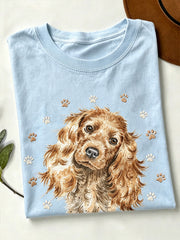 T-shirt femme à manches courtes imprimé motif chien mignon