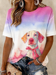 T-shirt à manches courtes pour femme en tissu gaufre aux motifs canins colorés