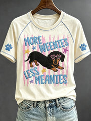 Femmes Plus Weenies Moins Meanies Drôle Teckel Art Imprimer T-shirt à manches courtes