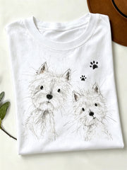 T-shirt femme à manches courtes imprimé motif chien mignon
