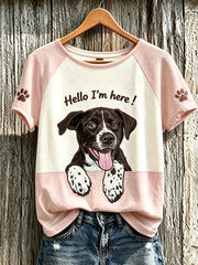 T-shirt femme à manches courtes imprimé motif chien mignon