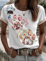 T-shirt à manches courtes pour femme, motif pattes de chien