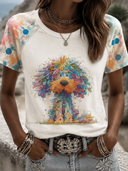 T-shirt femme arc-en-ciel pour chien, col rond, manches courtes