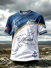 T-shirt décontracté pour homme, imprimé carte du phare de Bretagne, France