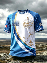 T-shirt décontracté à épaules tombantes pour homme, motif phare de Bretagne, France