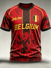 T-shirt vintage à manches courtes, ample, imprimé, à la mode, pour la fête nationale de la Belgique, pour hommes