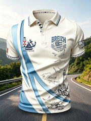 Polo décontracté vintage français à rayures bretonnes pour homme