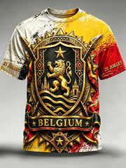 T-shirt vintage à manches courtes, ample, imprimé, à la mode, pour la fête nationale de la Belgique, pour hommes