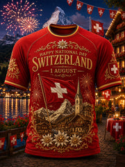 T-shirt à manches courtes à imprimé graphique fête nationale pour hommes