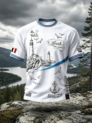 T-shirt décontracté blanc pour homme, imprimé graffiti Bretagne, style français