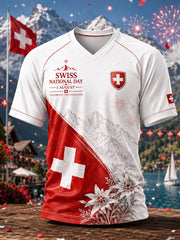 T-shirt homme à manches raglan et courtes, col en V, motif dédié à la Journée nationale