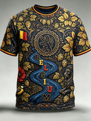 T-shirt vintage à manches courtes, ample, imprimé, à la mode, pour la fête nationale de la Belgique, pour hommes
