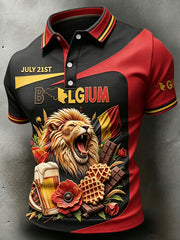 Polo imprimé à col pour la fête nationale de la Belgique, manches courtes, décontracté pour homme