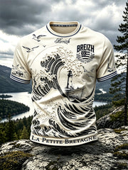 T-shirt décontracté vintage beige pour homme, imprimé Bretagne française