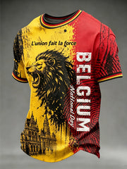 T-shirt vintage à manches courtes, ample, imprimé, à la mode, pour la fête nationale de la Belgique, pour hommes