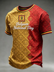T-shirt vintage à manches courtes, ample, imprimé, à la mode, pour la fête nationale de la Belgique, pour hommes