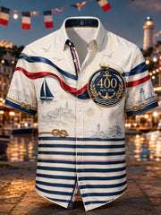Chemise décontractée pour homme, marine française, manches courtes