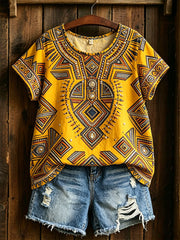 Chemise en coton et lin d’art africain pour femme