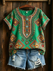 Chemise en coton et lin d’art africain pour femme