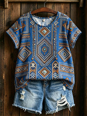 Chemise en coton et lin d’art africain pour femme