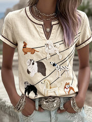 Femmes Chiens Mignons Rassemblement Imprimer Casual Été Cool Coton-Lin T-shirt