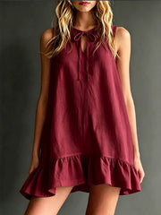 Robe à col en V imprimée hibiscus pour femmes