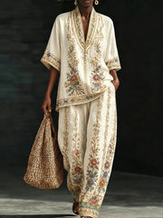 Ensemble en coton et lin d’art africain pour femmes