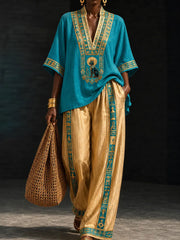 Ensemble en coton et lin d’art africain pour femmes