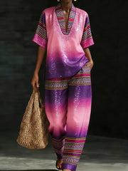 Ensemble en coton et lin d’art africain pour femmes