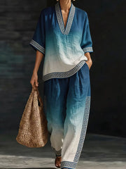 Ensemble en coton et lin d’art africain pour femmes