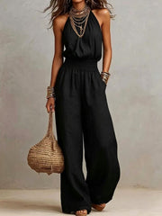 Vacances d'été Casual col rond sans manches Straight Fit Jumpsuit