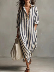Robe chemise à manches longues bohème à rayures pour femmes