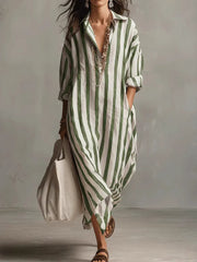 Robe chemise à manches longues bohème à rayures pour femmes