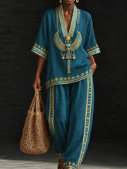 Ensemble en coton et lin d’art africain pour femmes
