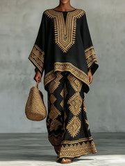 Ensemble en coton et lin d’art africain pour femmes