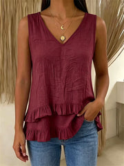 Débardeur Femme Ruffle Trim Layered V Neck
