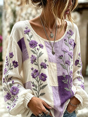 Chemise décontractée en lin imprimé à motifs floraux pour femme, en coton et en lin