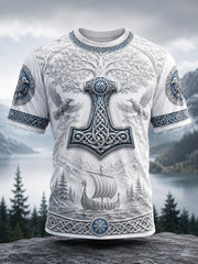 T-shirt imprimé art patriotique de style viking finlandais pour hommes