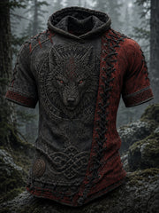 Sweat à capuche décontracté au motif d’art populaire nordique inspiré des Vikings, style vintage