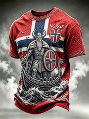 T-shirt à manches courtes pour homme Norway Viking Warrior & Ship Celtic Knot Flag Print