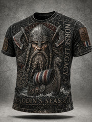 T-shirt décontracté de style vintage avec imprimé viking et nordique