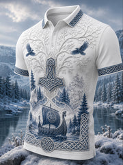 Polo Homme Imprimé Art Patriotique Style Viking Finlandais