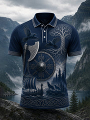 Polo pour homme à imprimé artistique patriotique de style viking finlandais