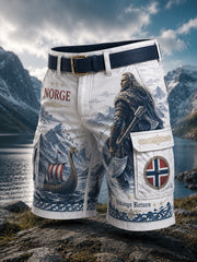 Shorts à imprimé artistique patriotique pour homme, thème viking norvégien