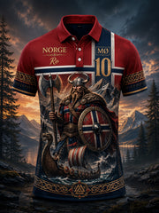 Polo pour homme à imprimé artistique patriotique sur le thème des Vikings norvégiens