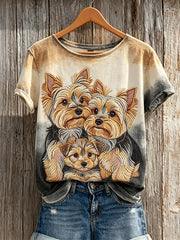 Yorkshire Terriers & Chien Manteau Motif Gradient Imprimer T-shirt à manches courtes pour femmes