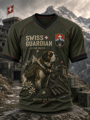 Haut vintage pour homme à col en V et manches raglan, imprimé militaire