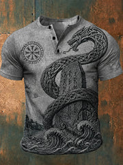 Chemise Henley Décontractée à Imprimé Graphique Style Viking Nordique Rétro