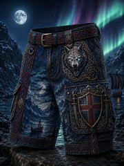 Short décontracté rétro à imprimé artistique de style viking nordique