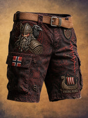Short décontracté avec impression artistique rétro de style viking nordique